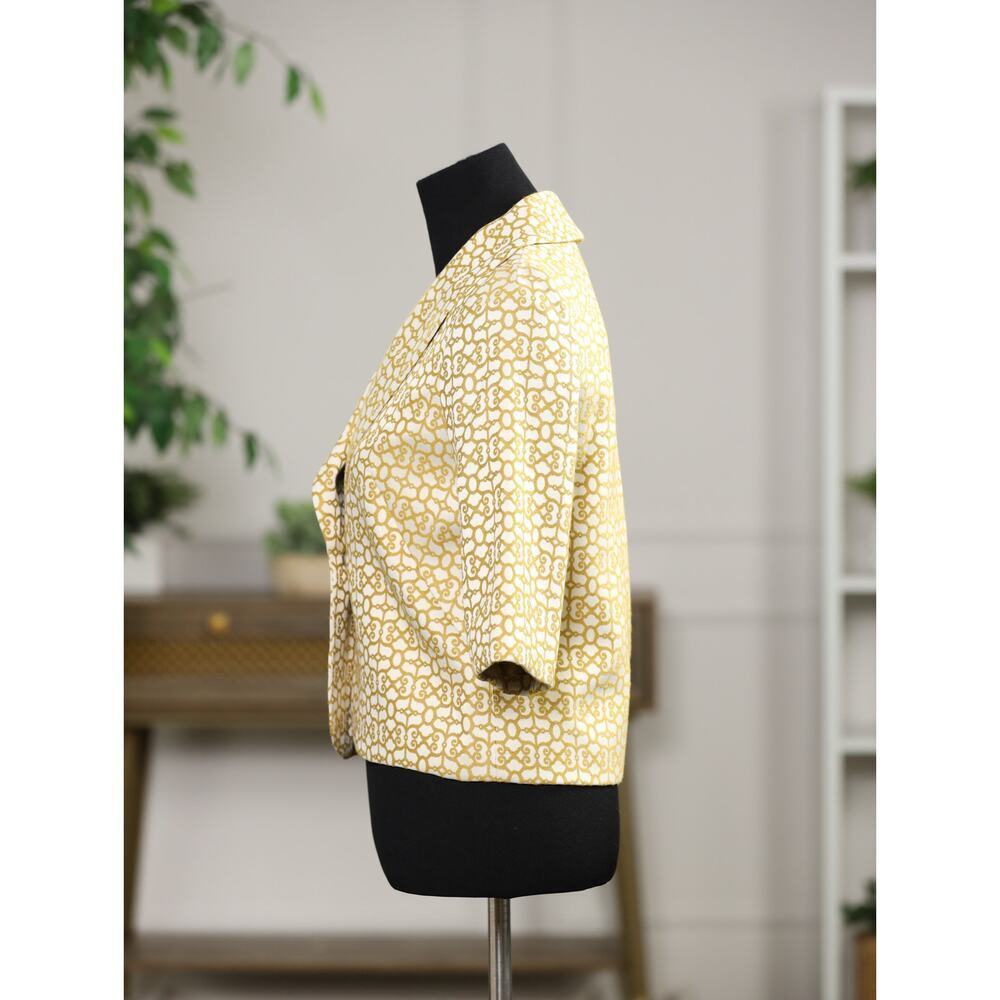 Milly Geometric Print Blazer Gold Rope Button Silk Lined Elbow Sleeve Jacket 2 - Picture 5 of 14